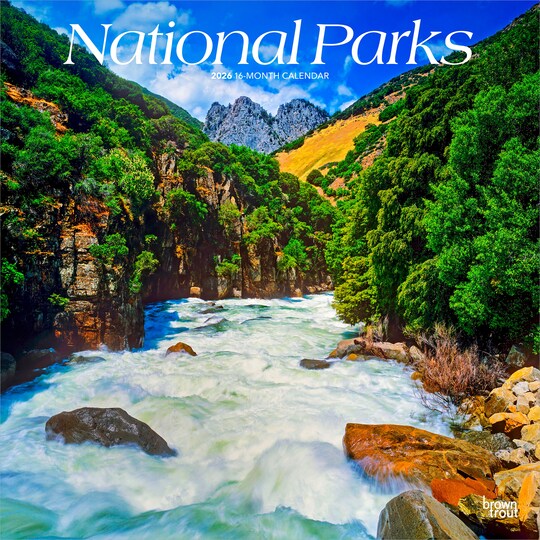 National Parks | 2026 12 x 24 Inch (Hanging) Monthly Square Wall Calendar | Plastic-Free | BrownTrout | Scenic Yosemite Yellowstone Nature